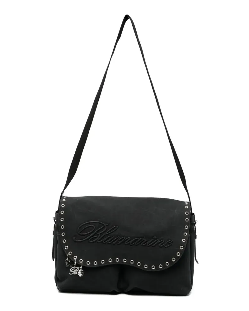 Blumarine eyelet-embellished logo-embroidered cross body bag - Schwarz Schwarz