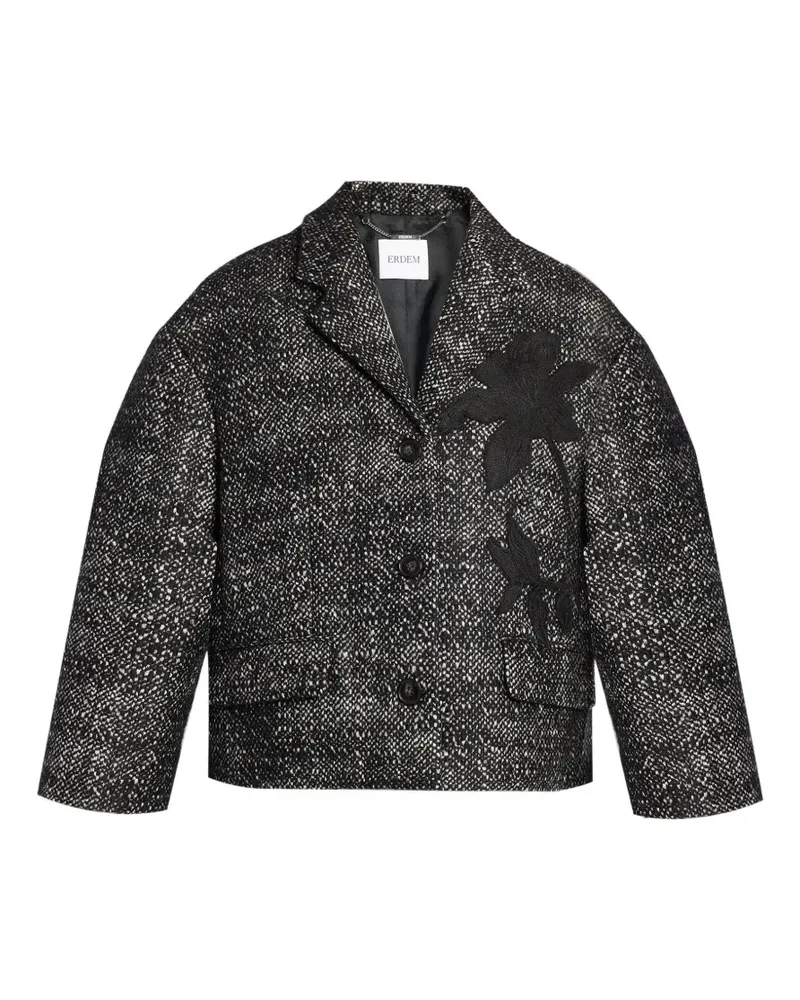 Erdem floral-embroidered cropped jacket - Schwarz Schwarz