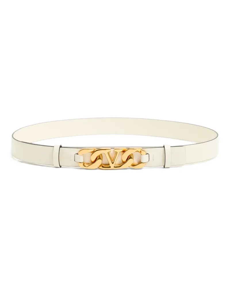 Valentino Garavani VLogo Gürtel aus glänzendem Kalbsleder 25 mm - Weiß Weiß