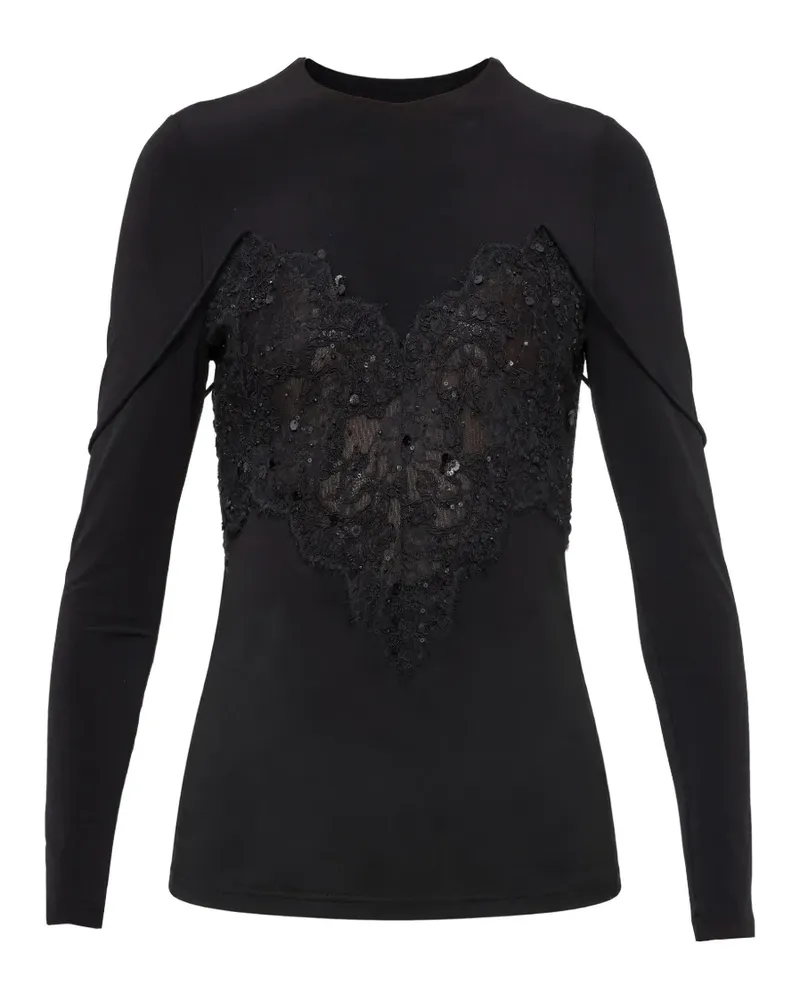 NISSA tencel and wool lace corset top - Schwarz Schwarz