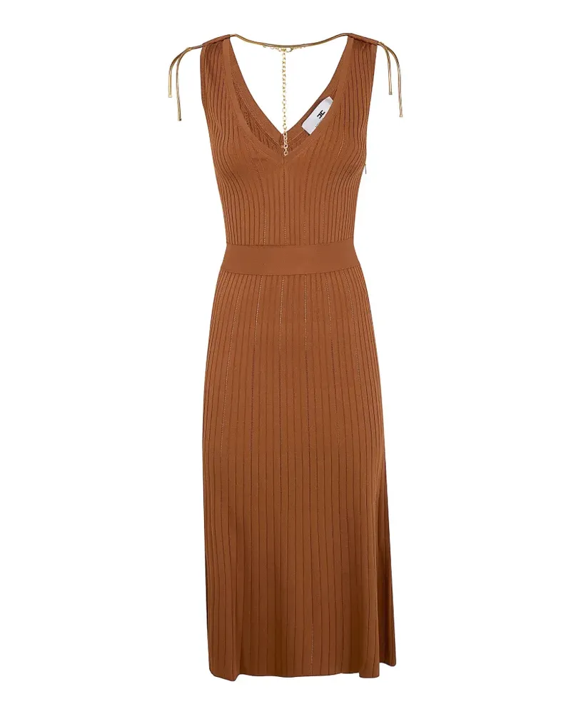 Elisabetta Franchi Geripptes Strickkleid mit Kettendetail - Braun Braun