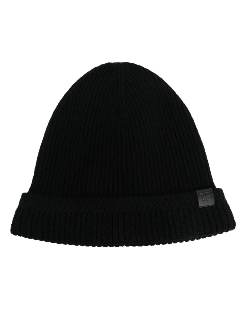 Tom Ford Gerippte Beanie mit Logo-Patch - Schwarz Schwarz