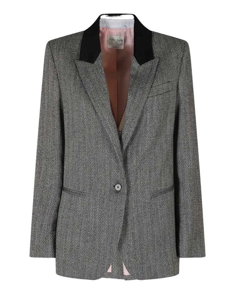 forte_forte herringbone-pattern velvet-collar jacket - Grau Grau