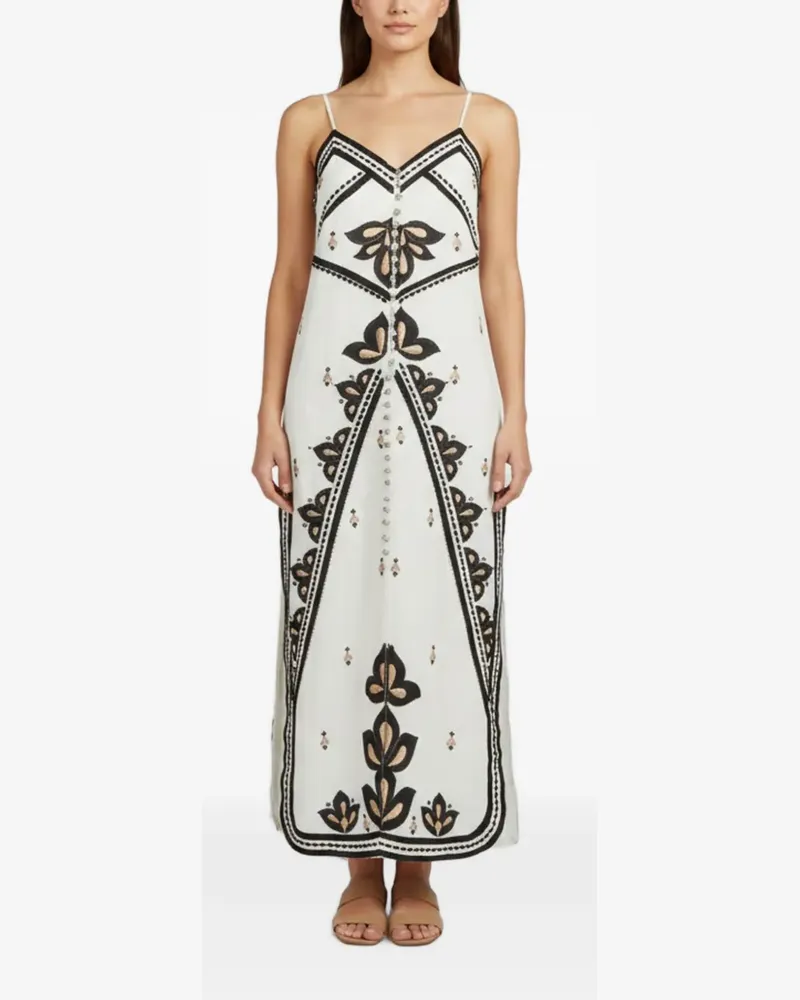 FourTwoFour on Fairfax embroidered slit midi dress - Nude Nude