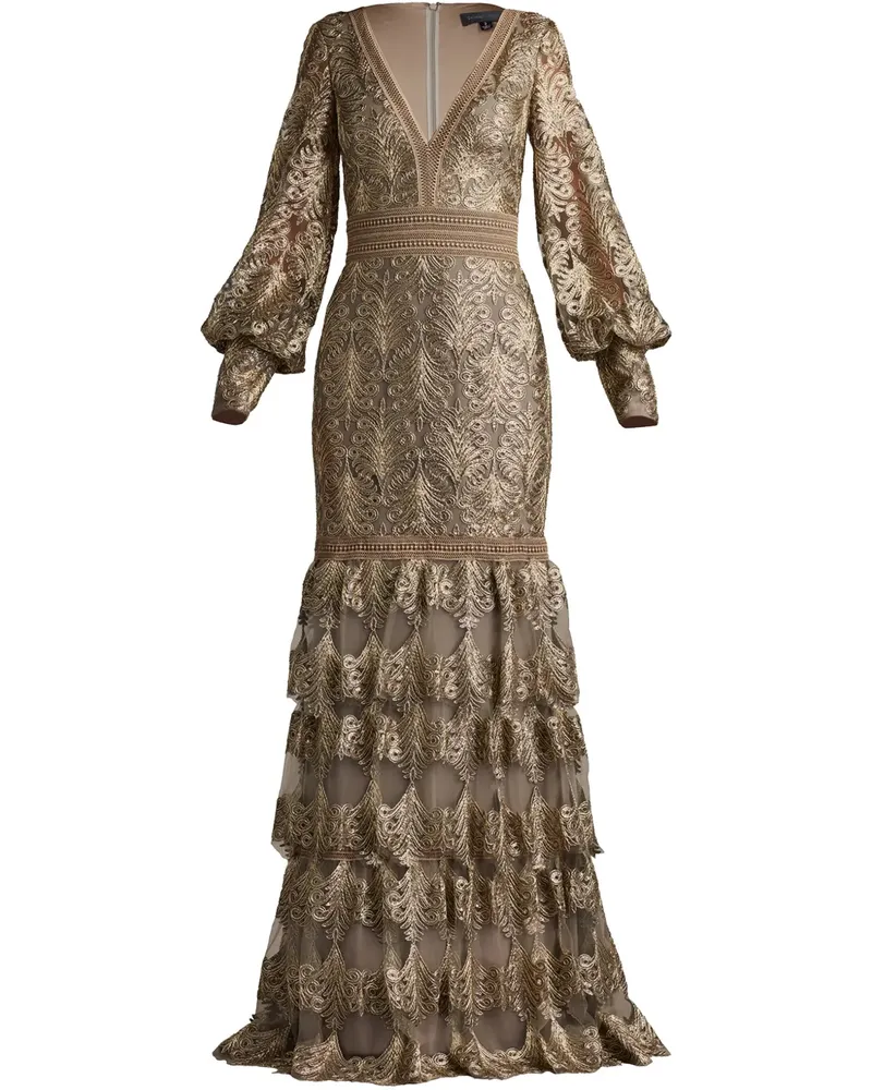 Tadashi Shoji Gestuftes Maxikleid mit Pailletten - Nude Nude
