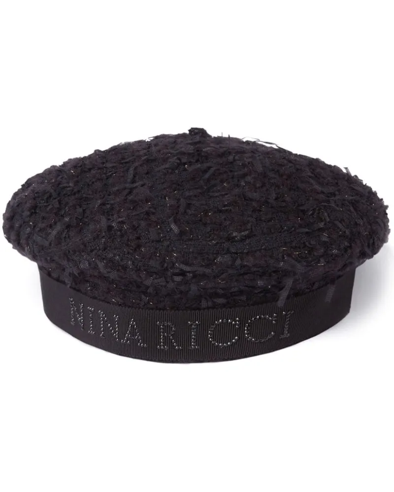 Nina Ricci Tweed-Baskenmütze mit Logo - Schwarz Schwarz