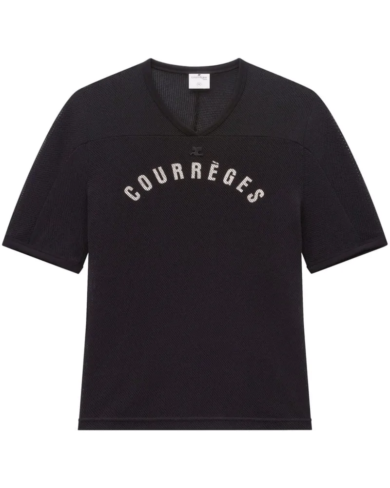 Courrèges T-Shirt aus Mesh mit Logo-Print Schwarz