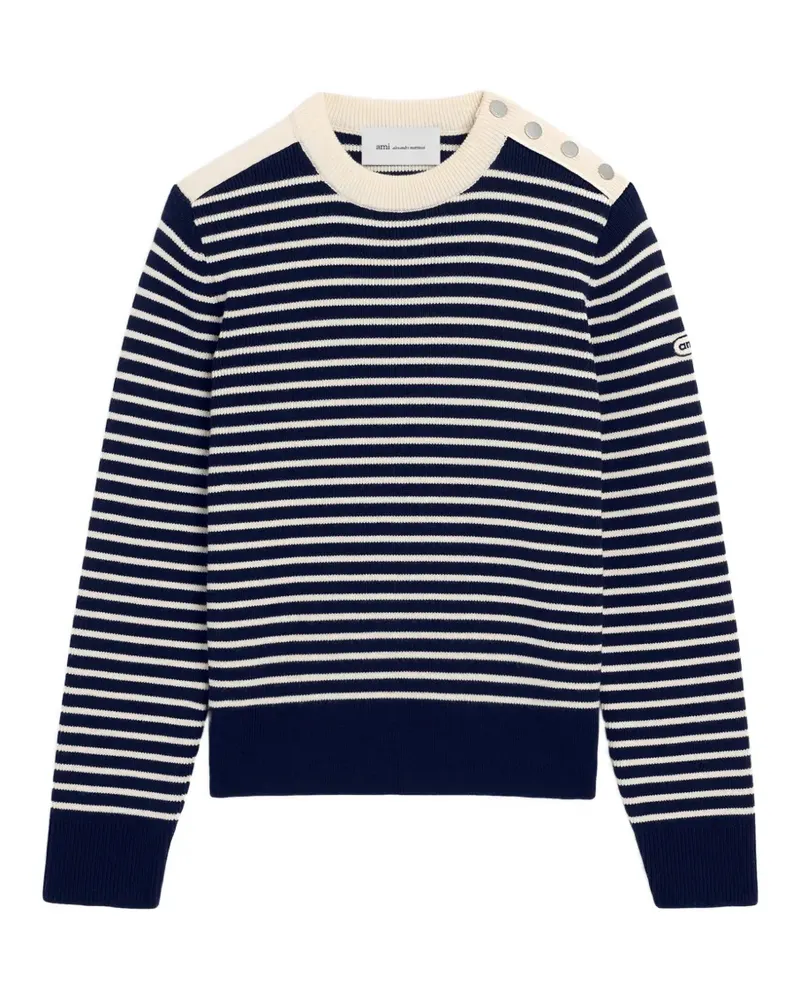 AMI Paris Gestreifter Pullover aus Wolle mit Rundhalsausschnitt - Blau Blau