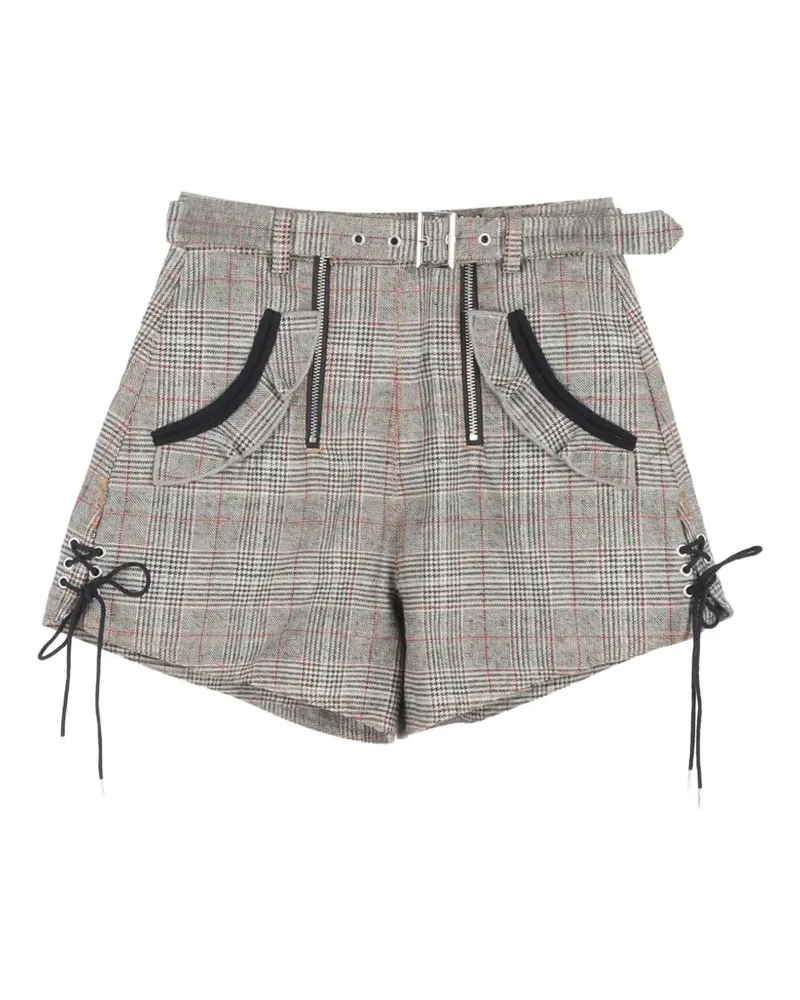 Self-Portrait checked belted shorts - Grau Grau