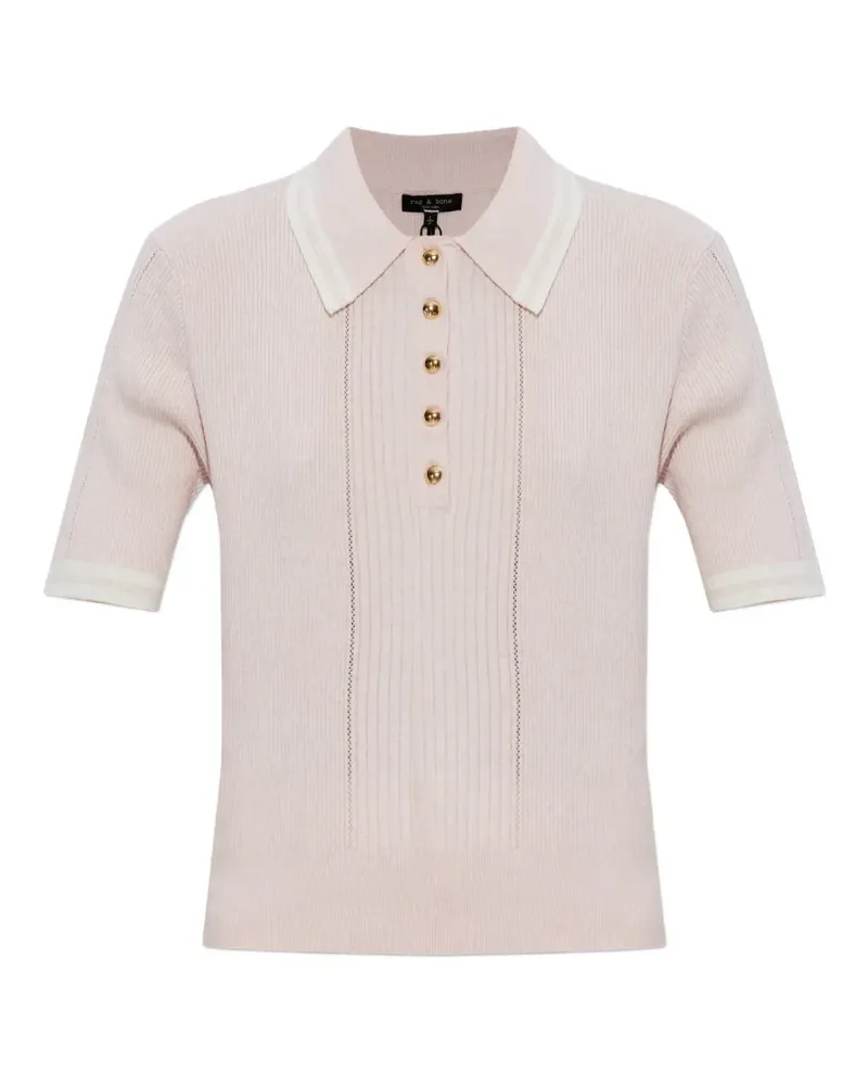 Rag & Bone Laurie ribbed button polo top - Rosa Rosa