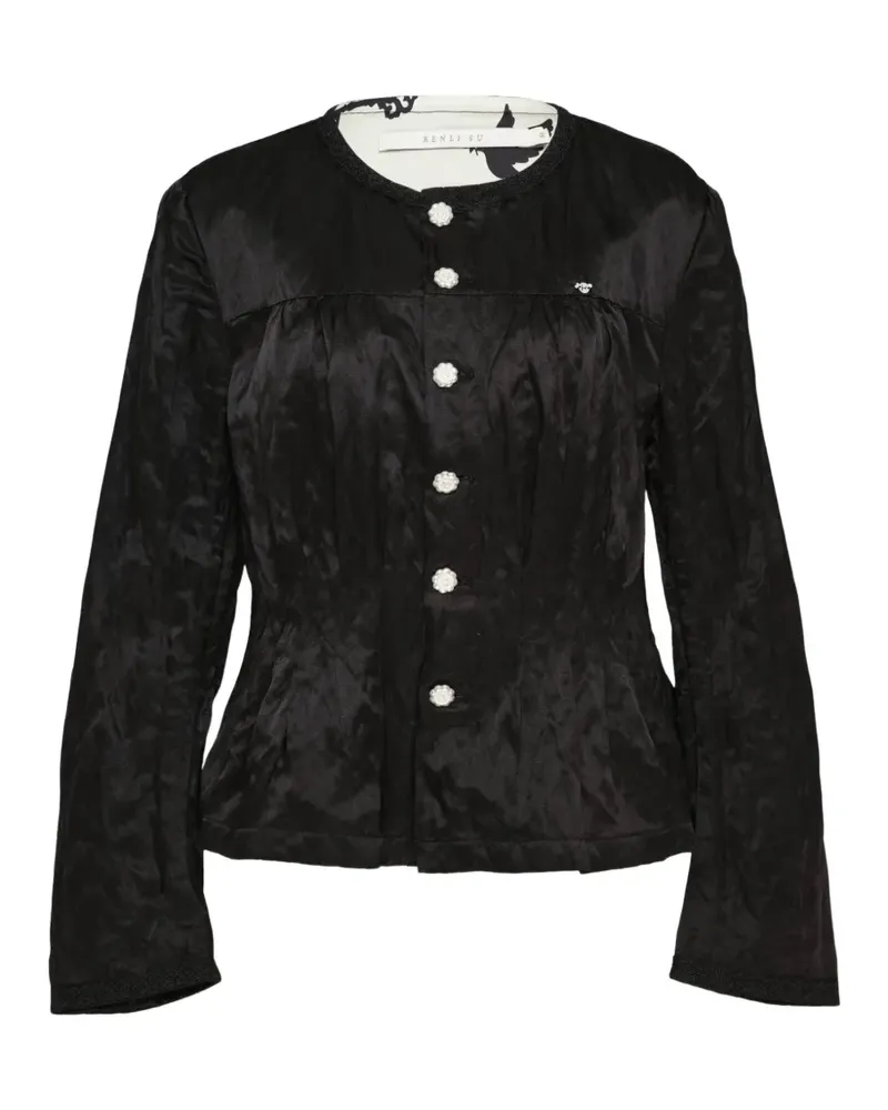 Renli Su gathered silk jacket - Schwarz Schwarz