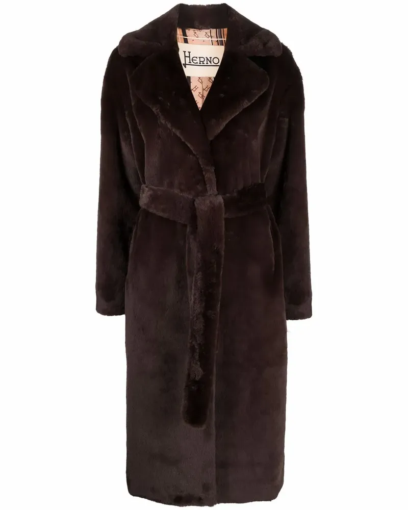 Herno Faux-Fur-Mantel mit Gürtel - Braun Braun