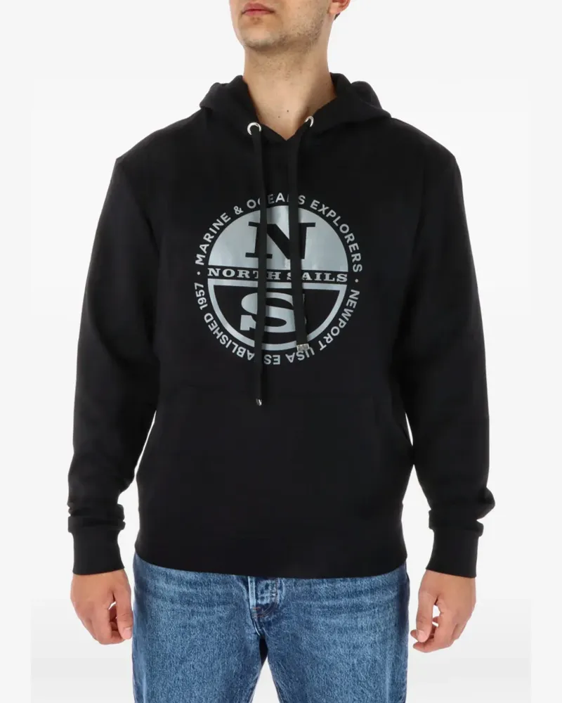 North Sails logo-print drawstring hoodie - Schwarz Schwarz
