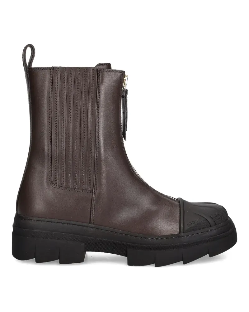 Furla Gerippte Stiefel mit Reißverschluss - Braun Braun