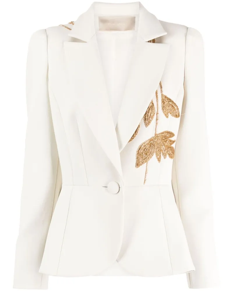Elie Saab Metallischer Blazer mit Blattstickerei - Nude Nude
