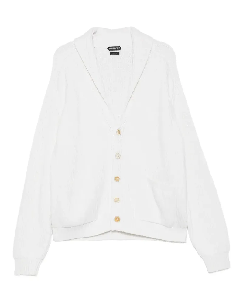 Tom Ford ribbed-knit shawl-collar cardigan - Nude Nude