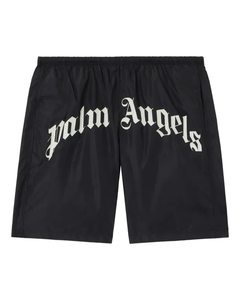 Palm Angels Curved Badeshorts mit Logo-Print - Schwarz Schwarz