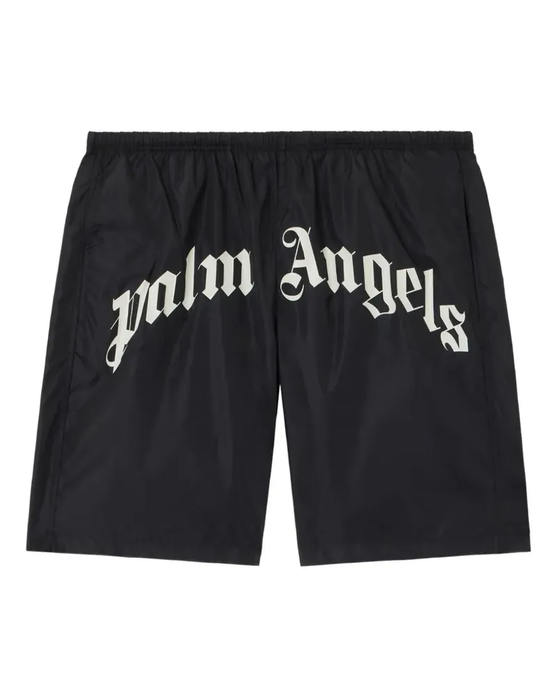 Palm Angels Curved Badeshorts mit Logo-Print - Schwarz Schwarz