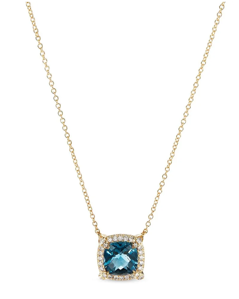 David Yurman 18kt Petite Chatelaine Gelbgoldhalskette mit Topas und Diamanten - Blau Blau