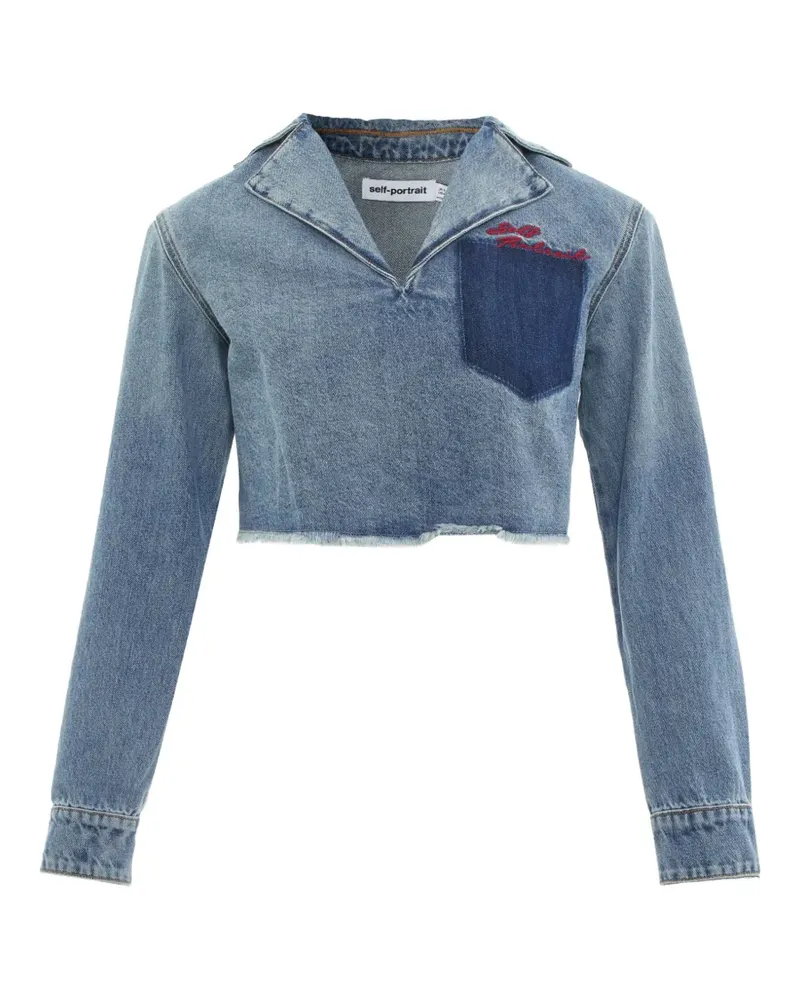 Self-Portrait cropped frayed-hem top - Blau Blau