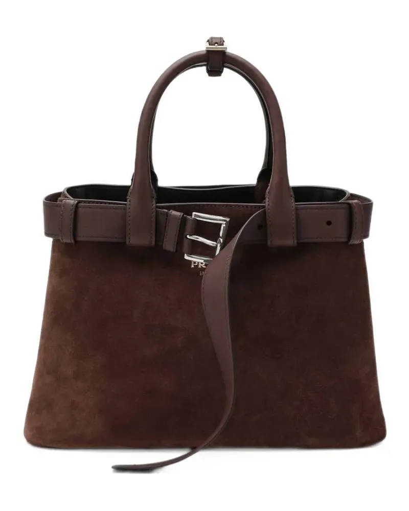 Prada medium buckled suede tote bag - Braun Braun