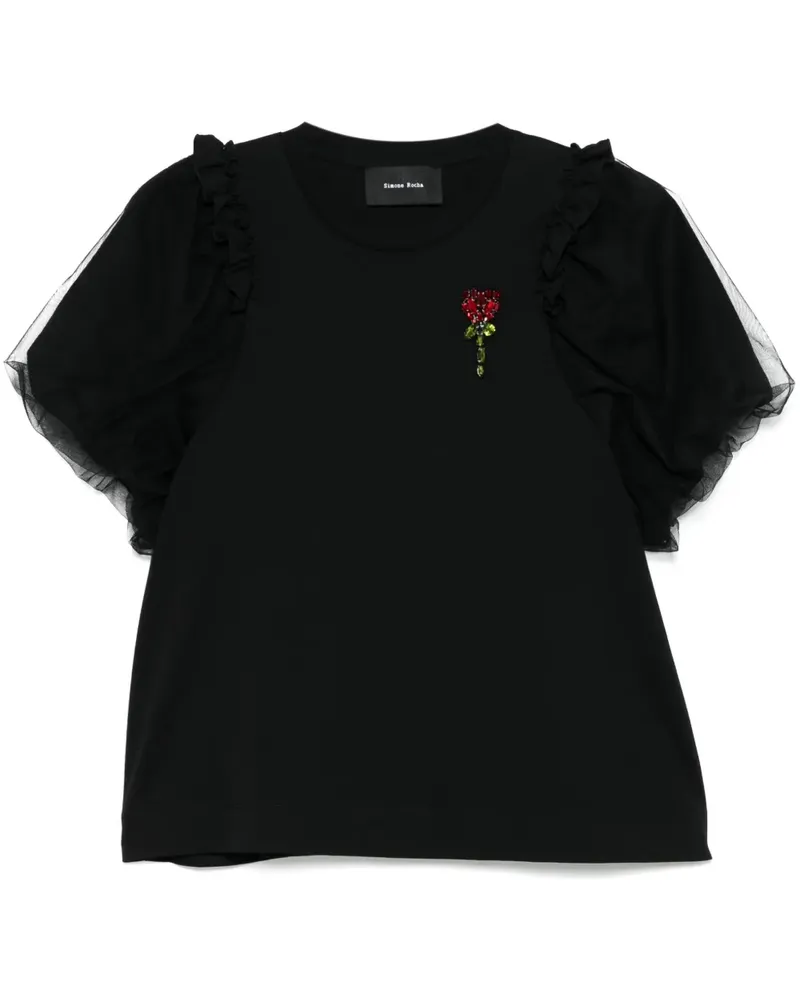 Simone Rocha T-Shirt mit Blumenverzierung - Schwarz Schwarz