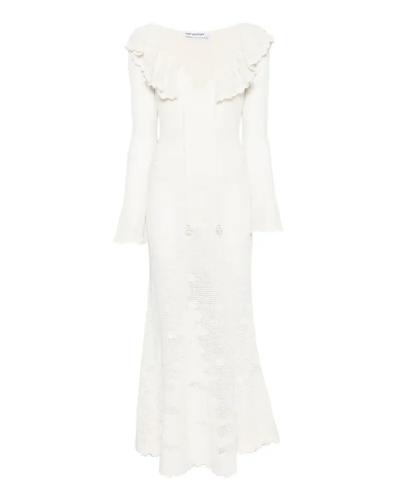 Self-Portrait ruffled-trim crochet maxi dress - Nude Nude