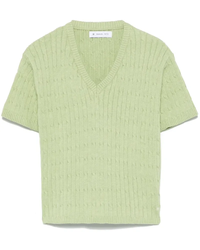 Manuel Ritz T-Shirt mit Zopfmuster - Grün Grün