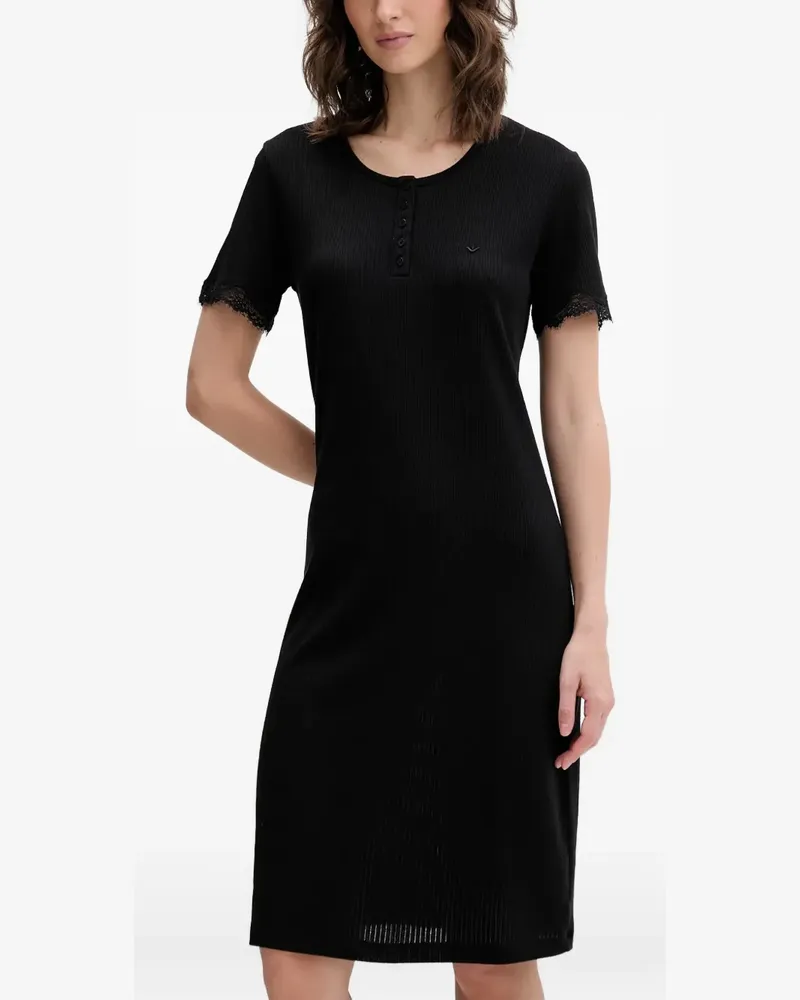 Emporio Armani lace-trim ribbed nightdress - Schwarz Schwarz