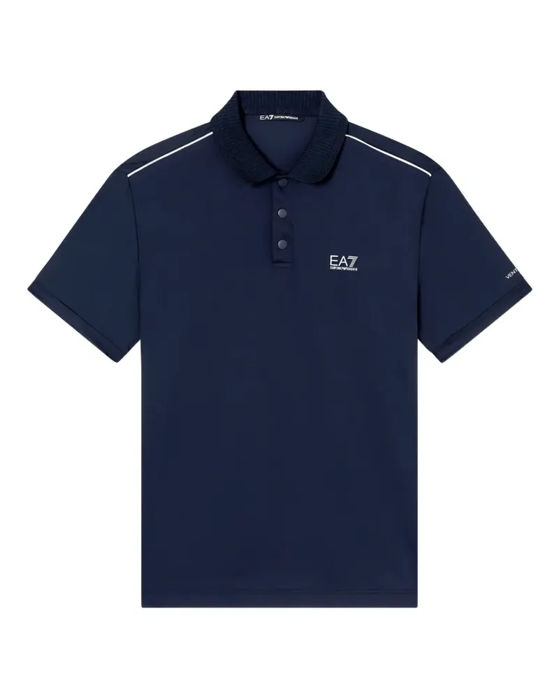 EA7 striped-trim short-sleeved polo shirt - Blau Blau