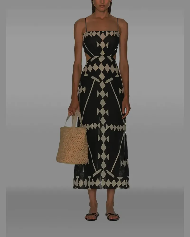 Johanna Ortiz Midikleid mit geometrischem Print - Schwarz Schwarz