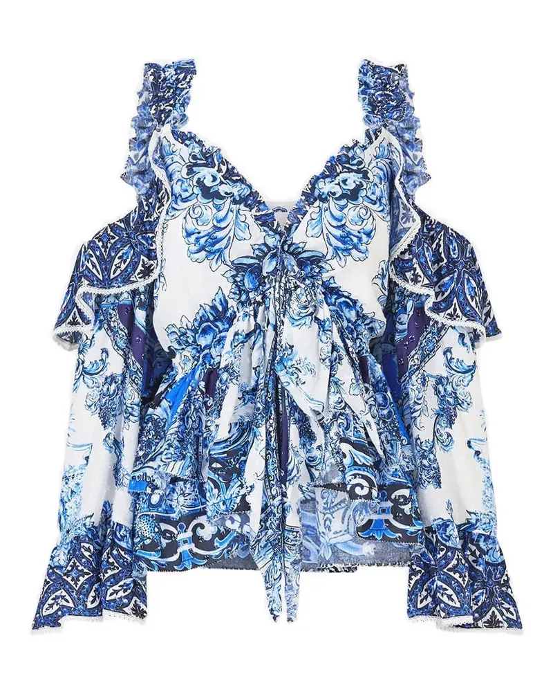 Camilla A Tiled Wonderland ruffled blouse - Weiß Weiß