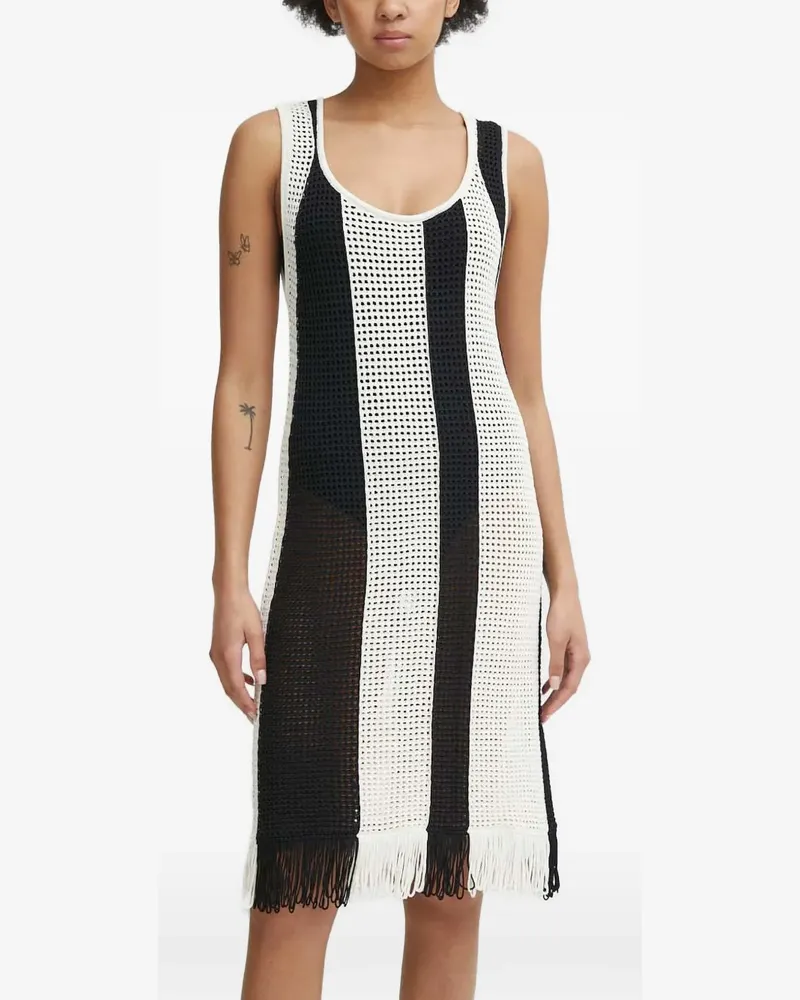 Sisley striped fringed midi dress - Schwarz Schwarz