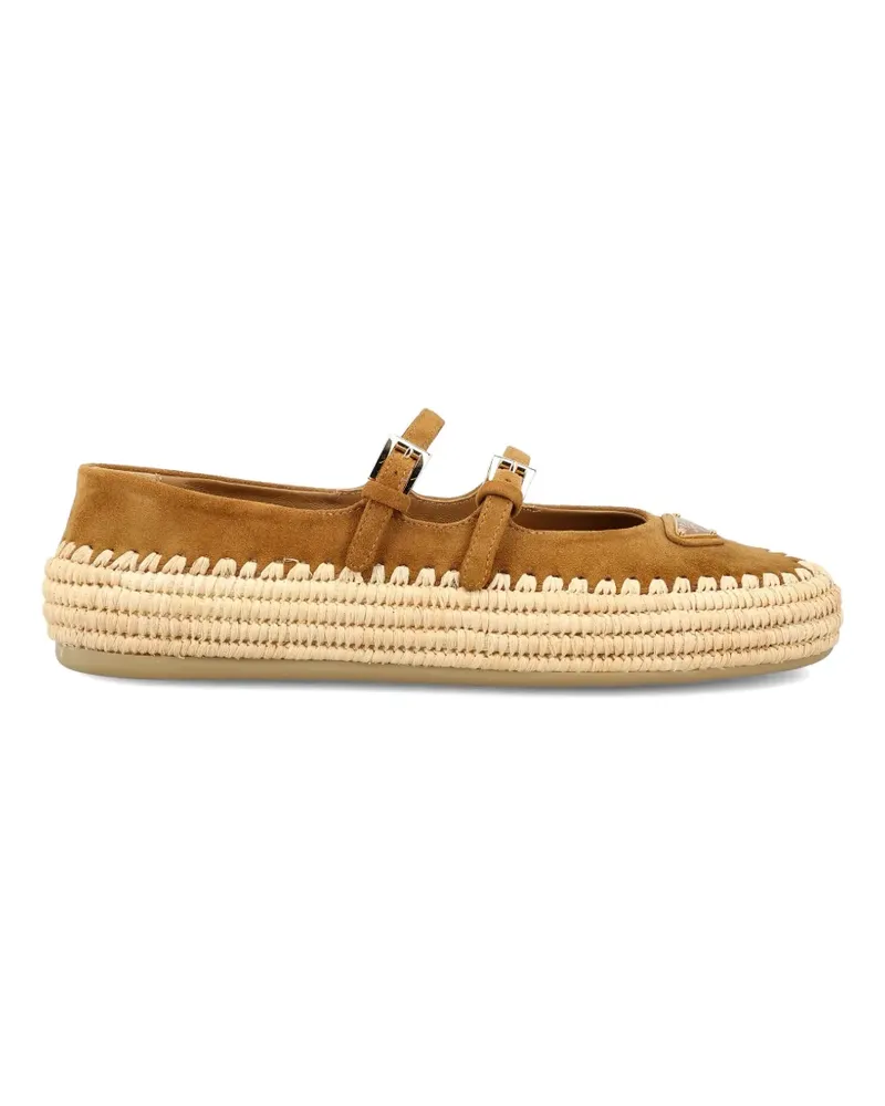 Prada raffia mary jane flats - Braun Braun