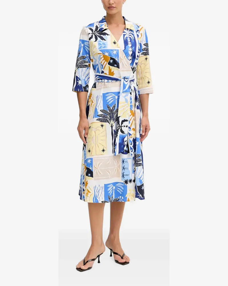 Joseph Ribkoff graphic-print belted wrap midi dress - Blau Blau