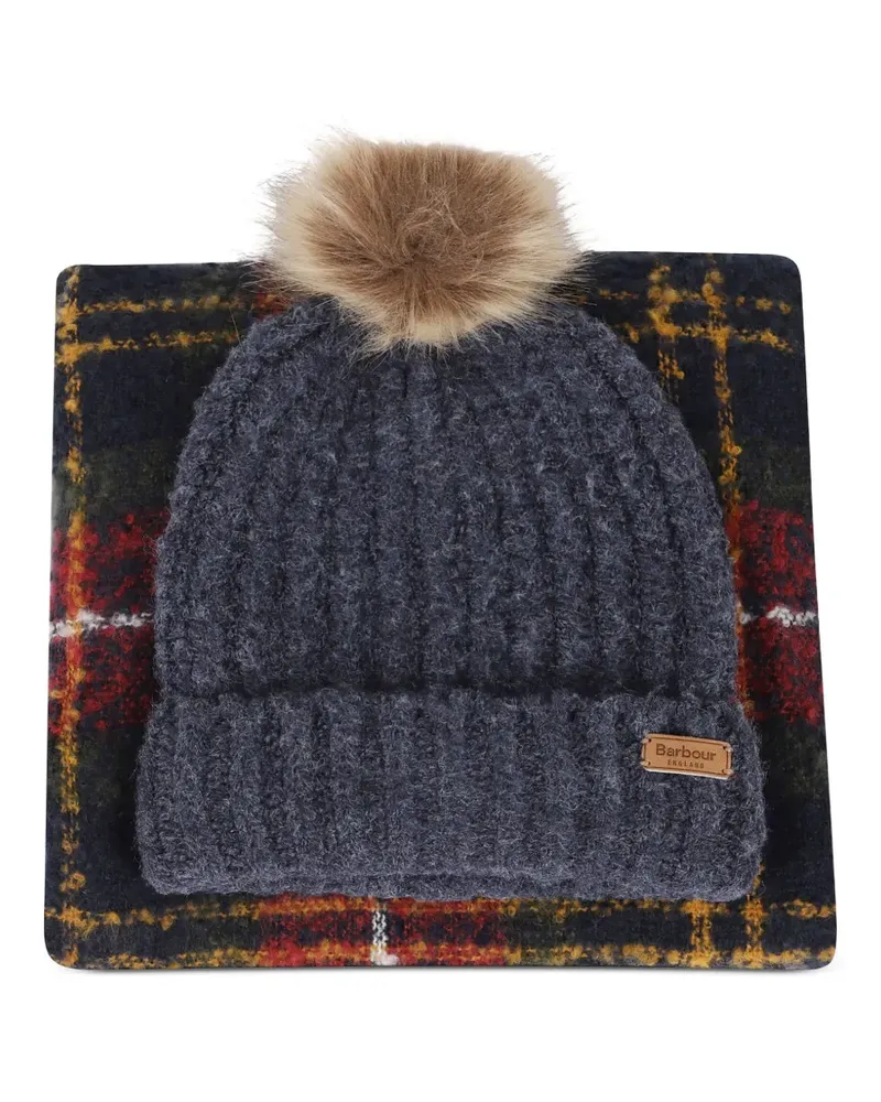 Barbour pompom-detail beanie-scarf set - Rot Rot
