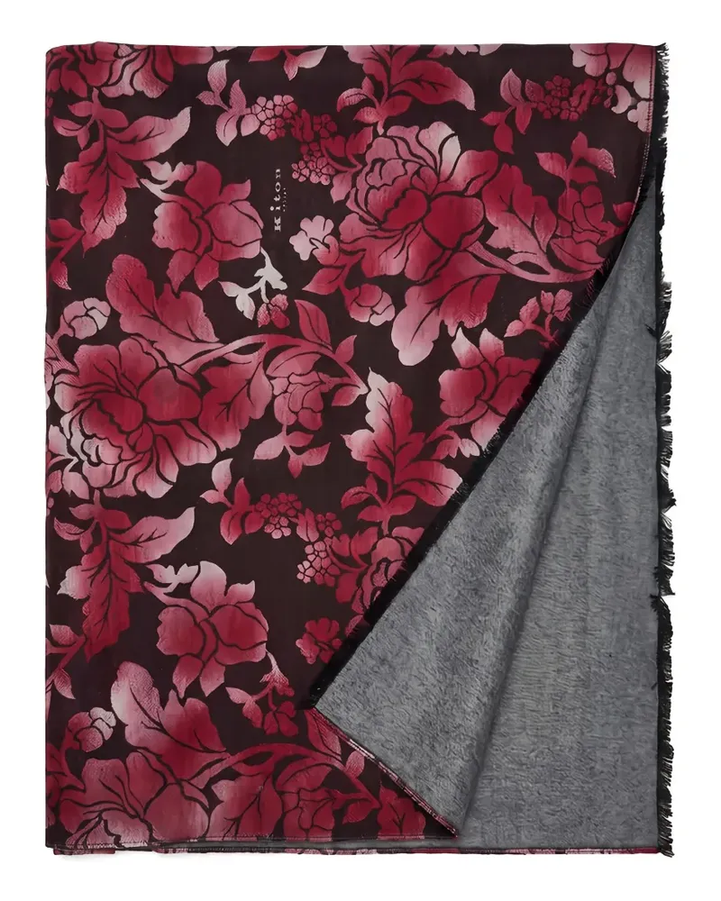 Kiton floral-print frayed scarf - Schwarz Schwarz