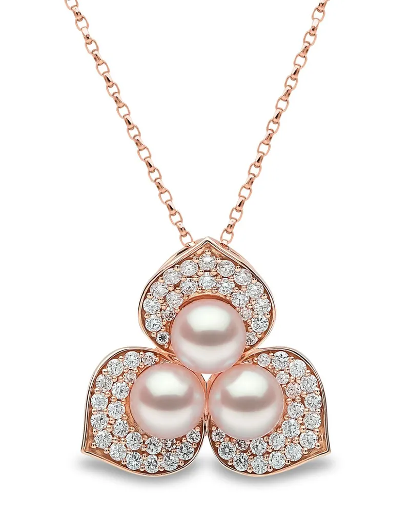 YOKO London 18kt Rotgoldhalskette mit Perlen und Diamanten - Rosa Rosa