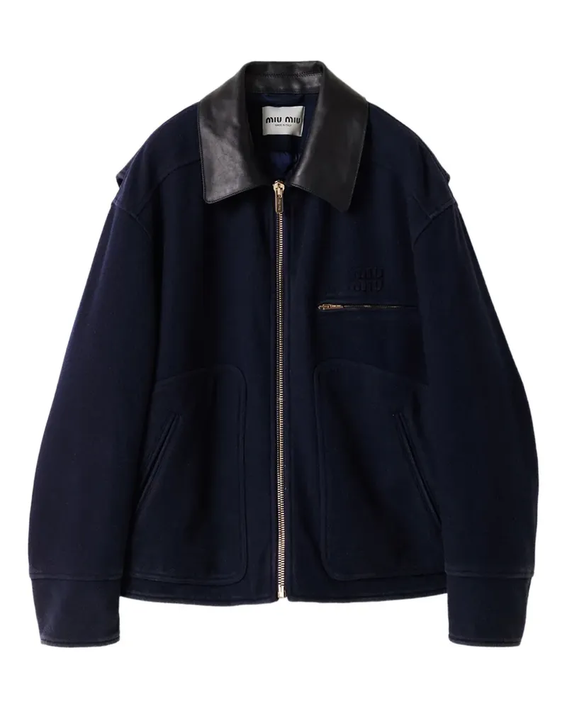 Miu Miu Jacke mit Lederkragen - Blau Blau
