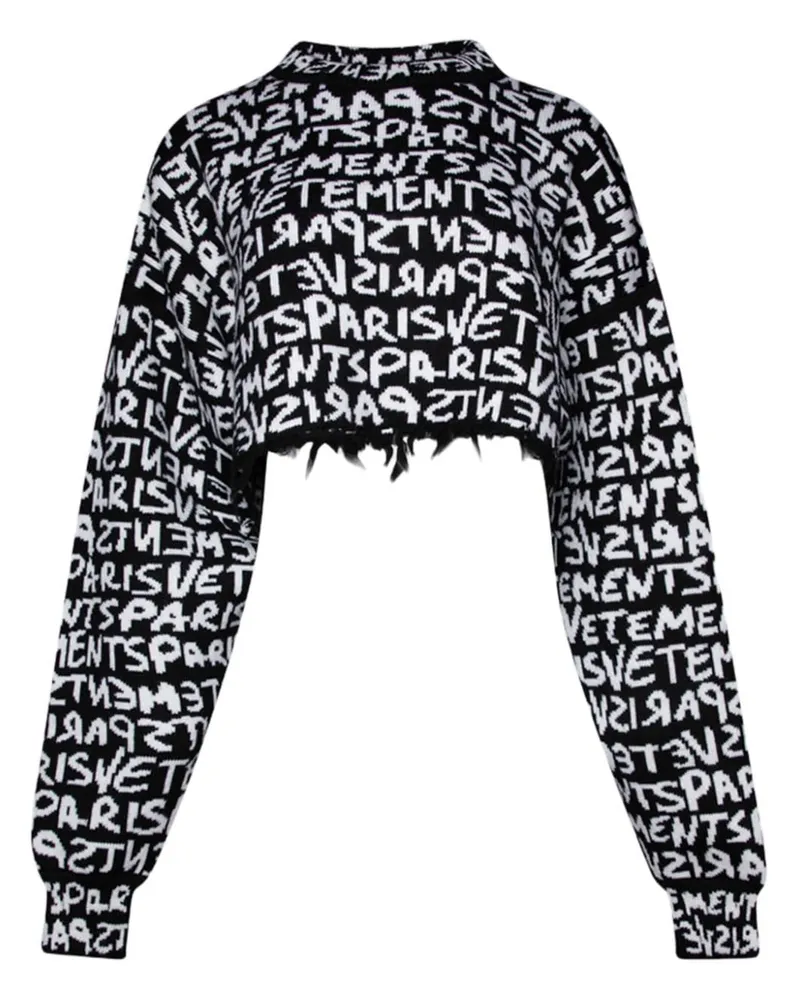 VETEMENTS Intarsien-Merinopullover mit Grafiti-Logo - Schwarz Schwarz
