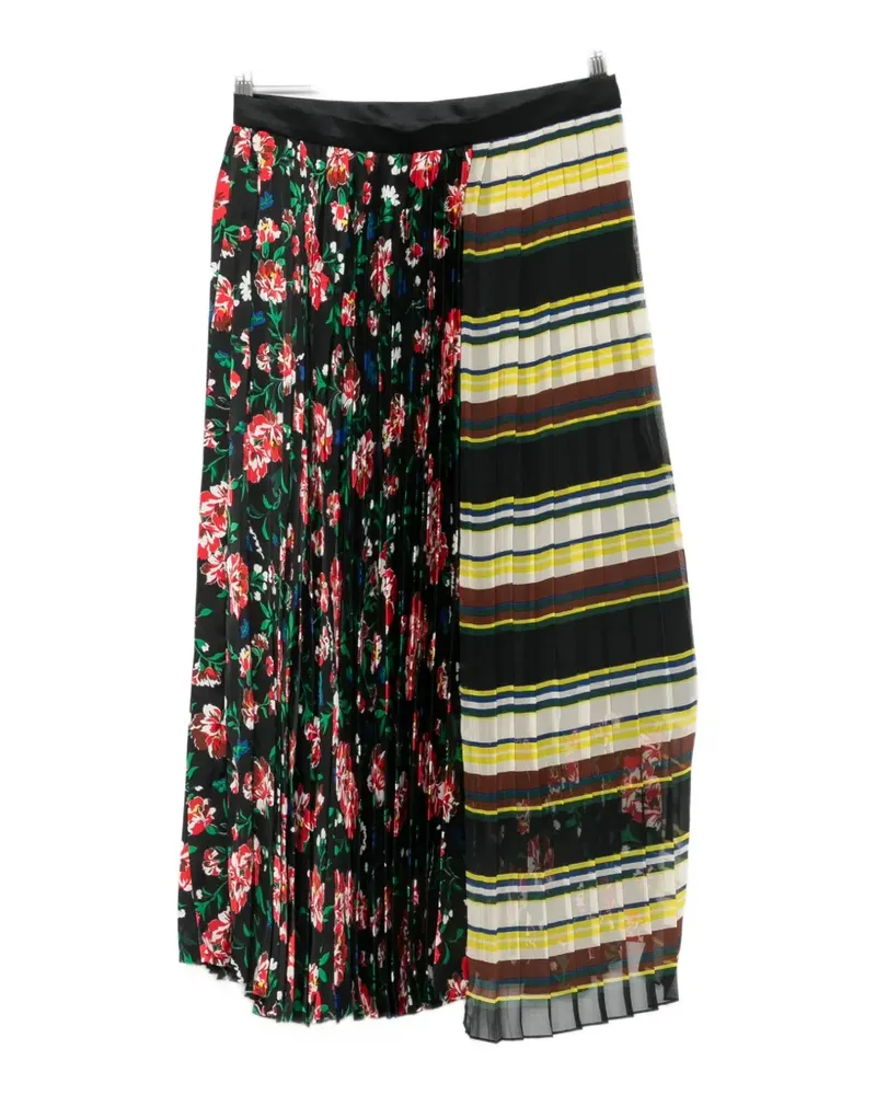 Sacai floral-print pleated-design midi skirt - Schwarz Schwarz