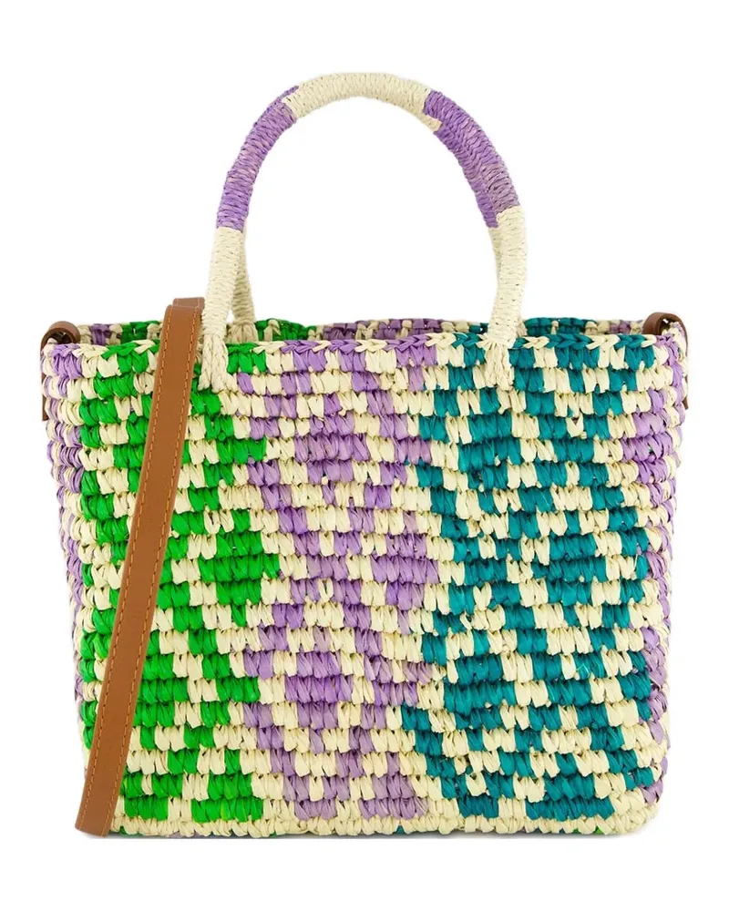 Sensi Studio Mittelgroßer Canasta Stroh-Tote Bag mit Muster - Nude Nude