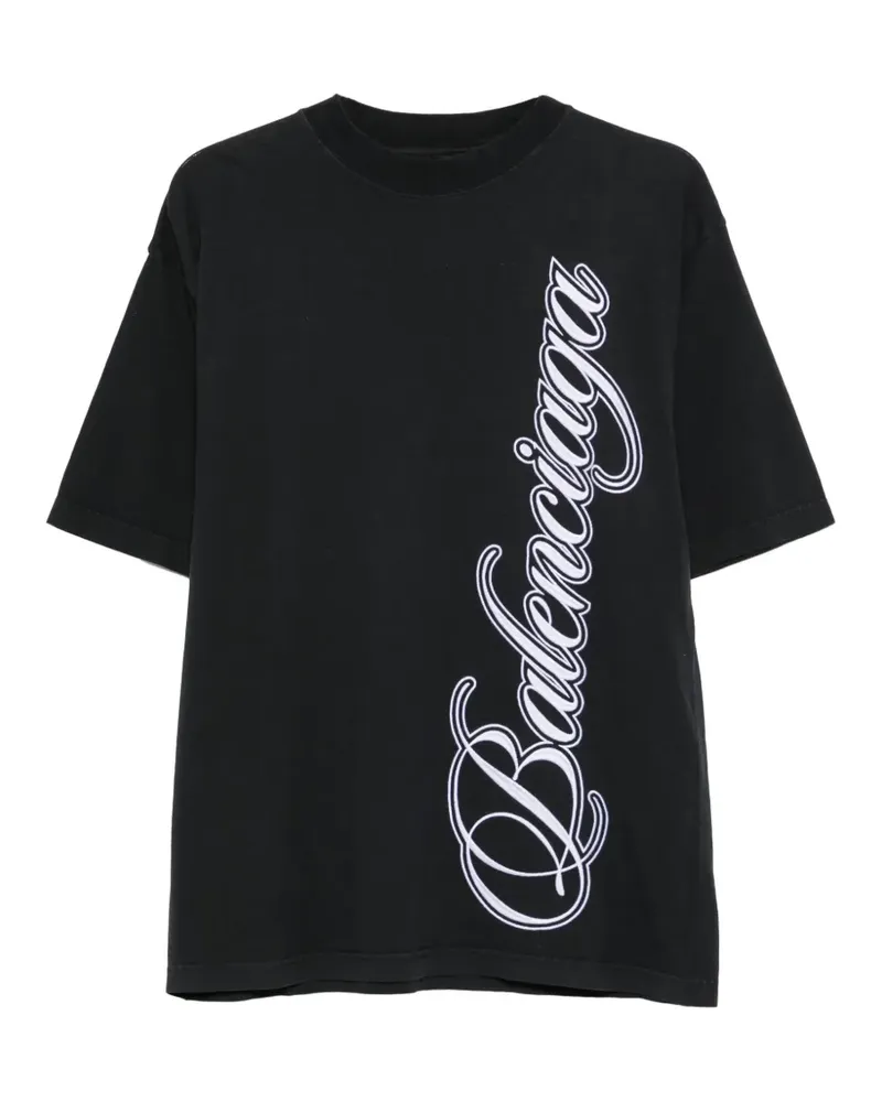 Balenciaga T-Shirt mit kursivem Logo-Print - Schwarz Schwarz