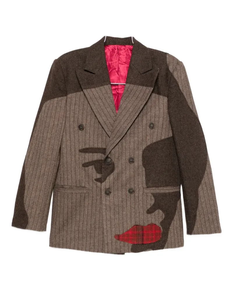 KidSuper pinstriped face-patchwork jacket - Braun Braun