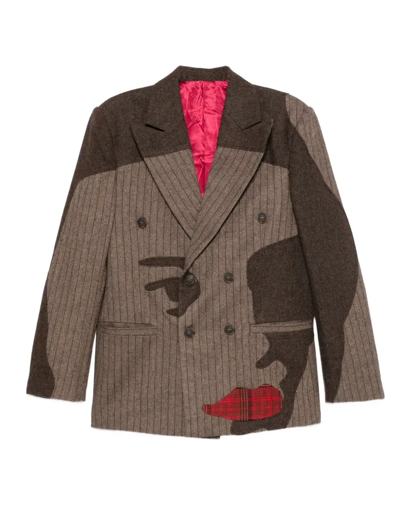 KidSuper pinstriped face-patchwork jacket - Braun Braun