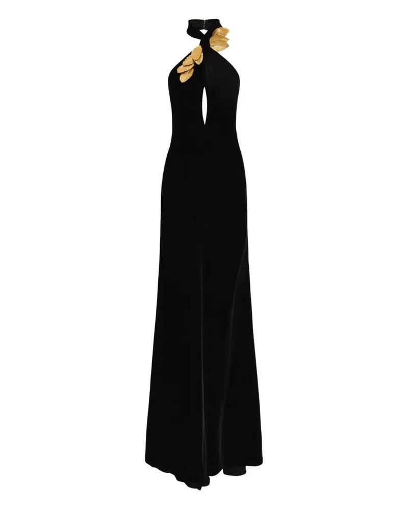 Oscar de la Renta Abendkleid aus Samt mit Blattdetail - Schwarz Schwarz