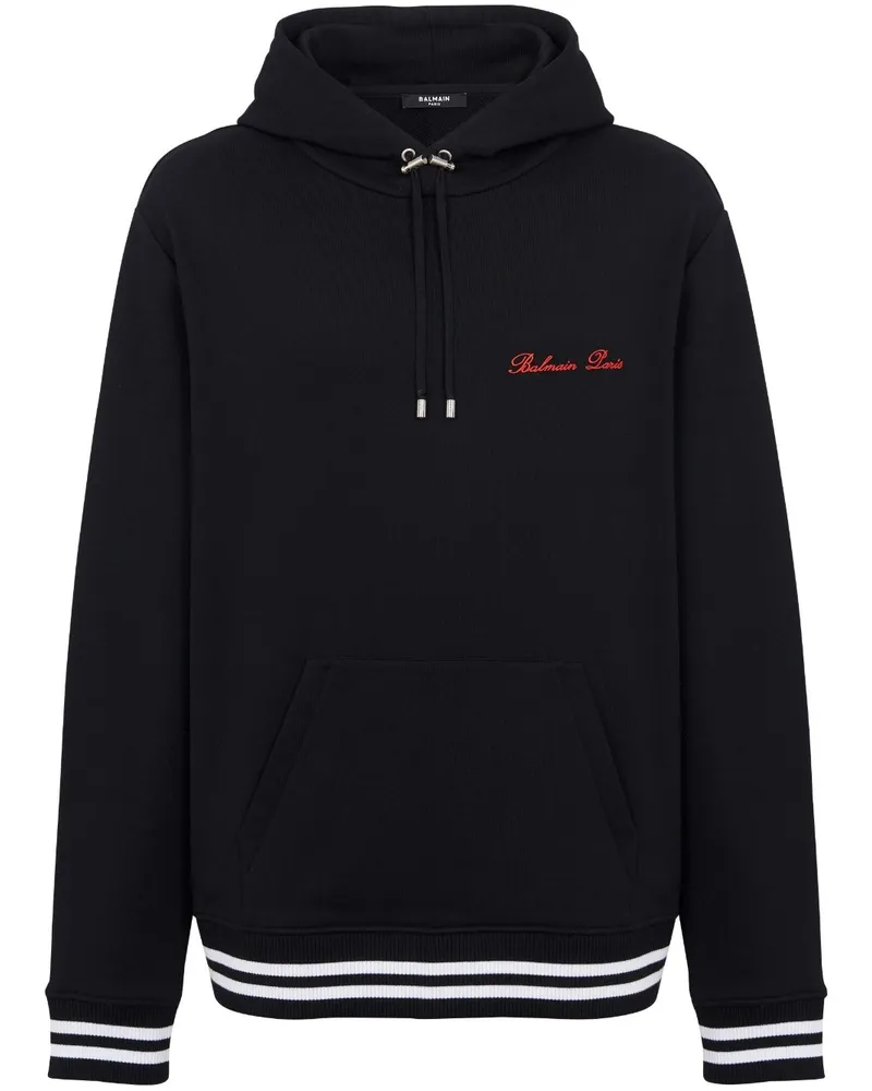 Balmain Hoodie mit Signature-Stickerei Schwarz