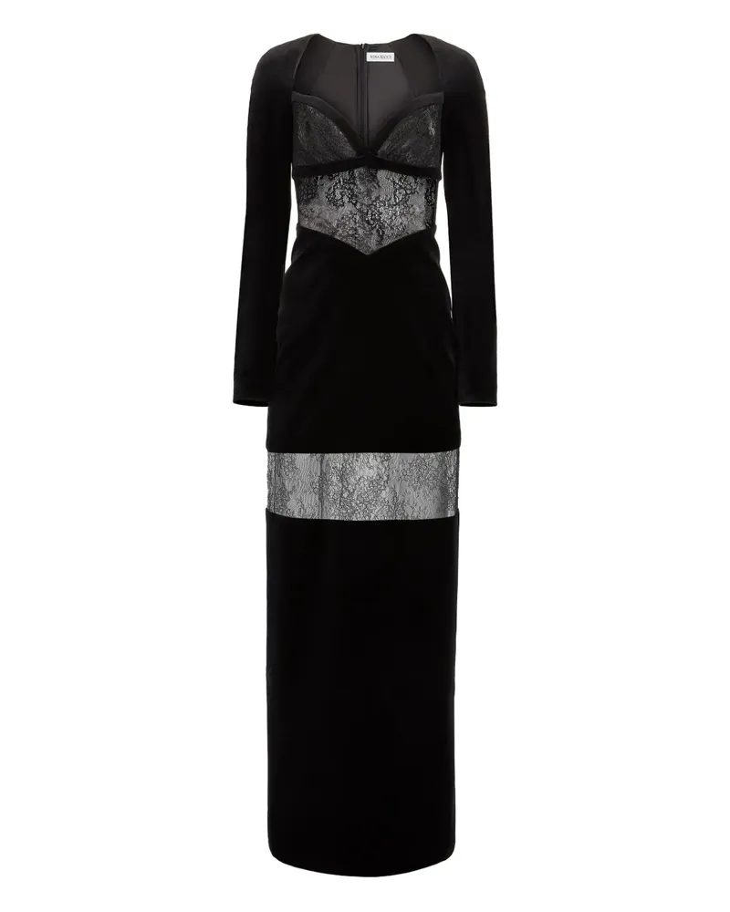 Nina Ricci Kleid mit Spitzeneinsatz aus Samt - Schwarz Schwarz