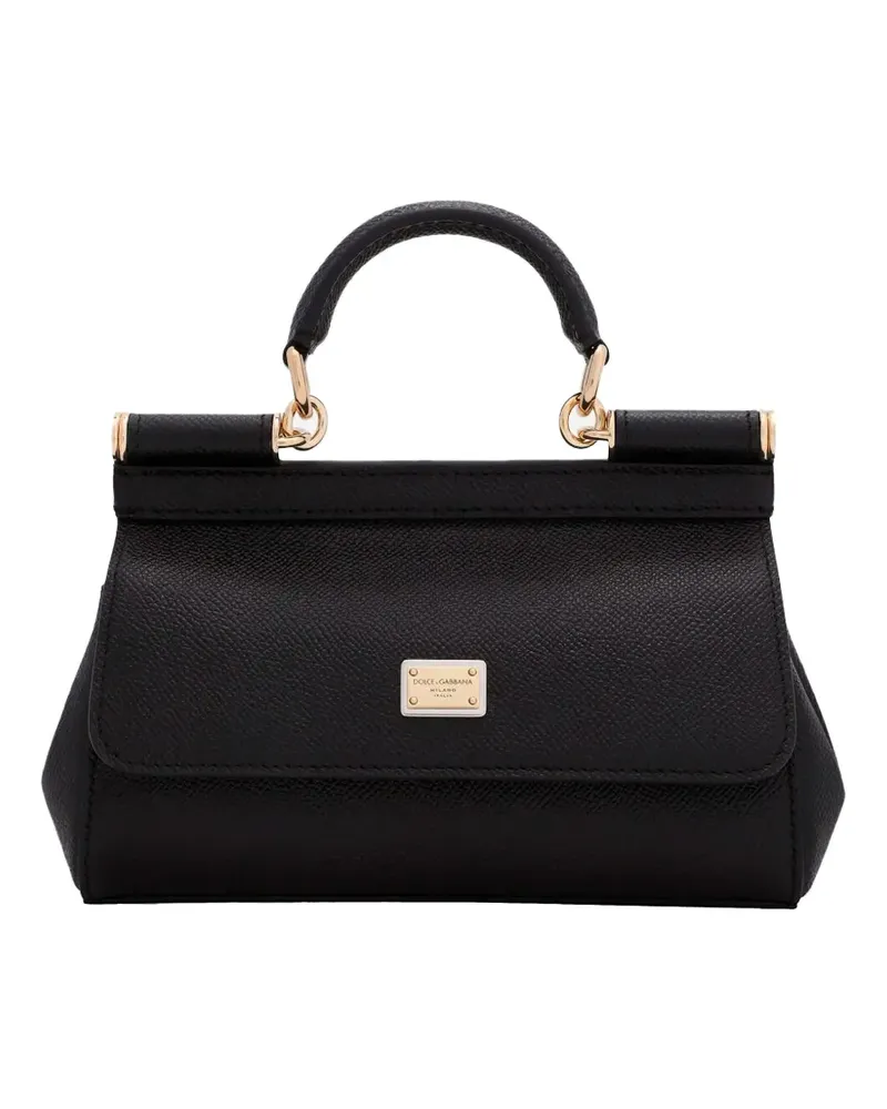 Dolce & Gabbana Mini Sicily Tote Bag aus gekörntem Leder - Schwarz Schwarz