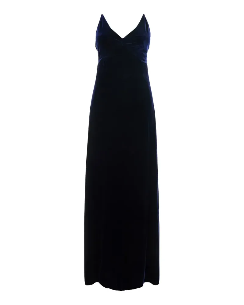 forte_forte Maxikleid aus Samt mit Perlenriemen - Blau Blau
